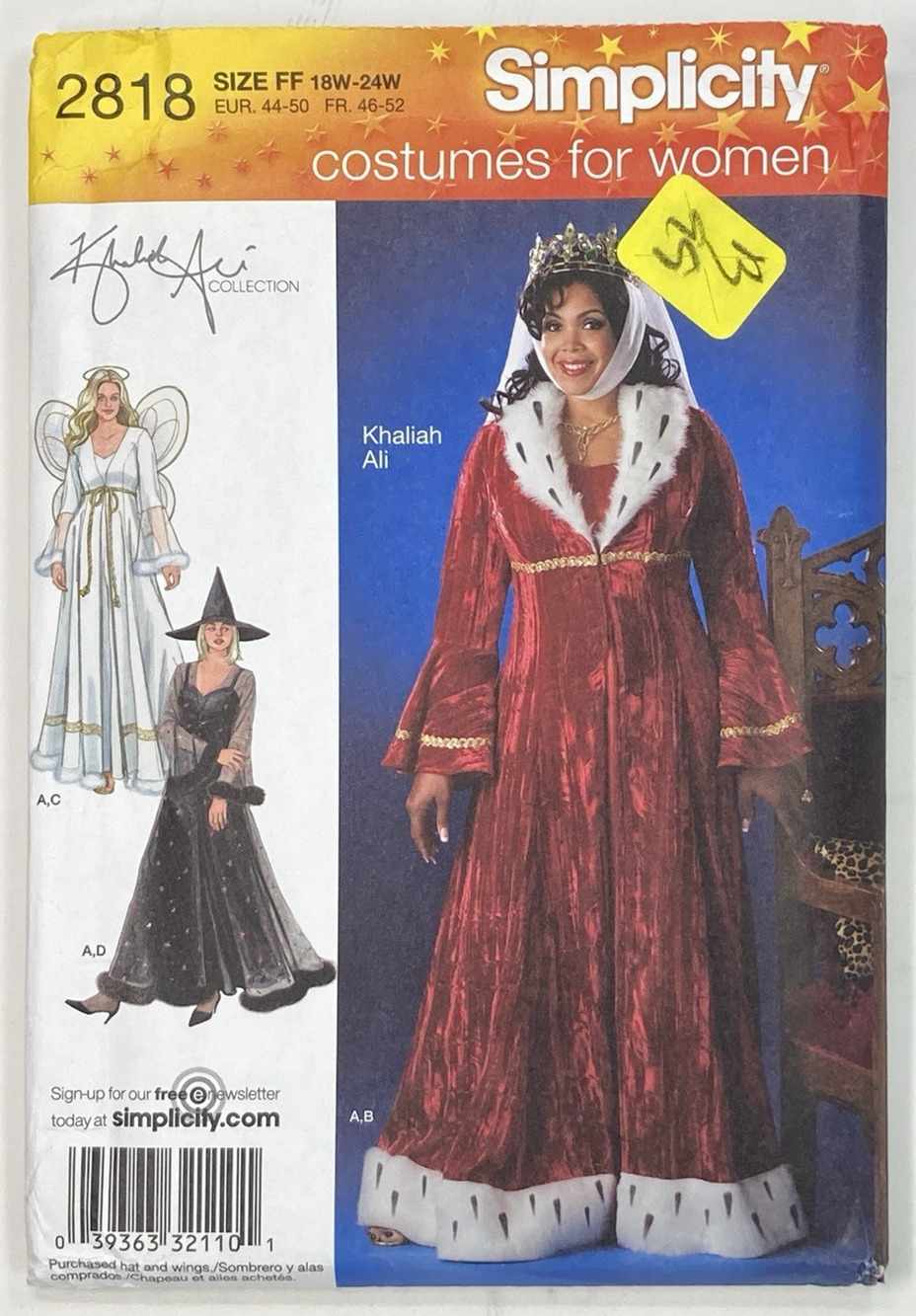 Simplicity 2818 UNCUT Khaliah Ali Costume Pattern 18W-24W Queen Angel Witch